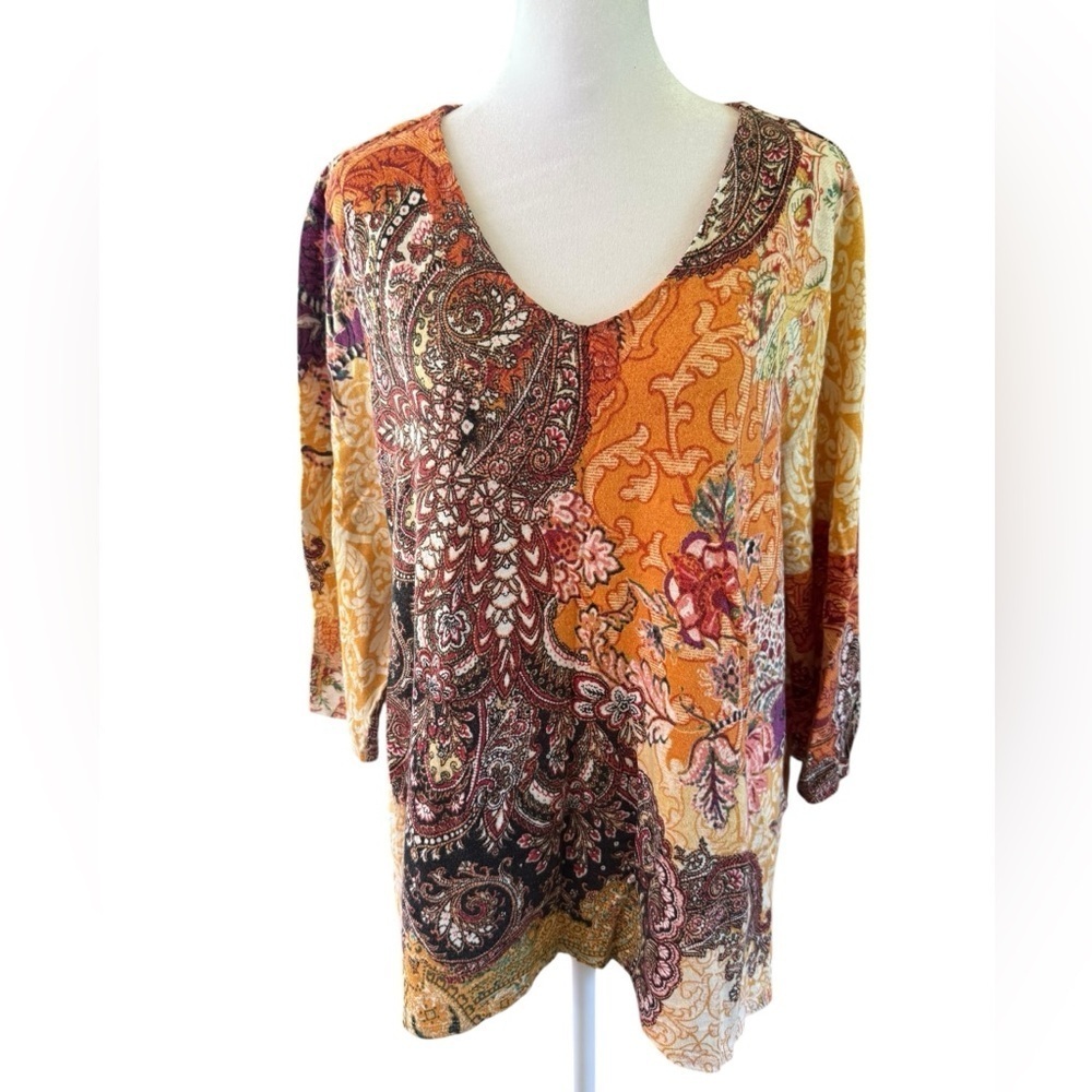 Chico's Multicolor Paisley V-Neck Hi-Lo Blouse Women’s Size 2 (Large) - Picture 1 of 9